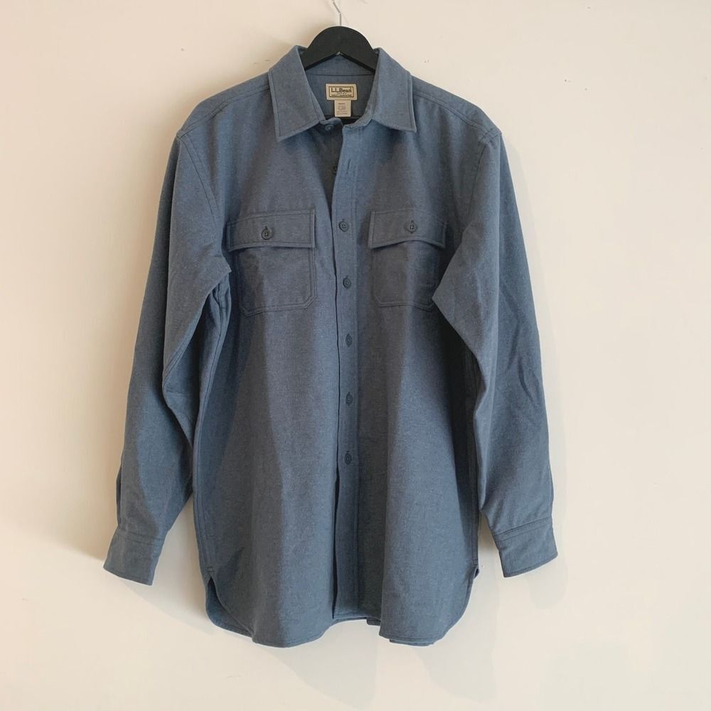 NEW LL Bean Mens Chamois Shirt Blue Cotton Flannel Button Down L